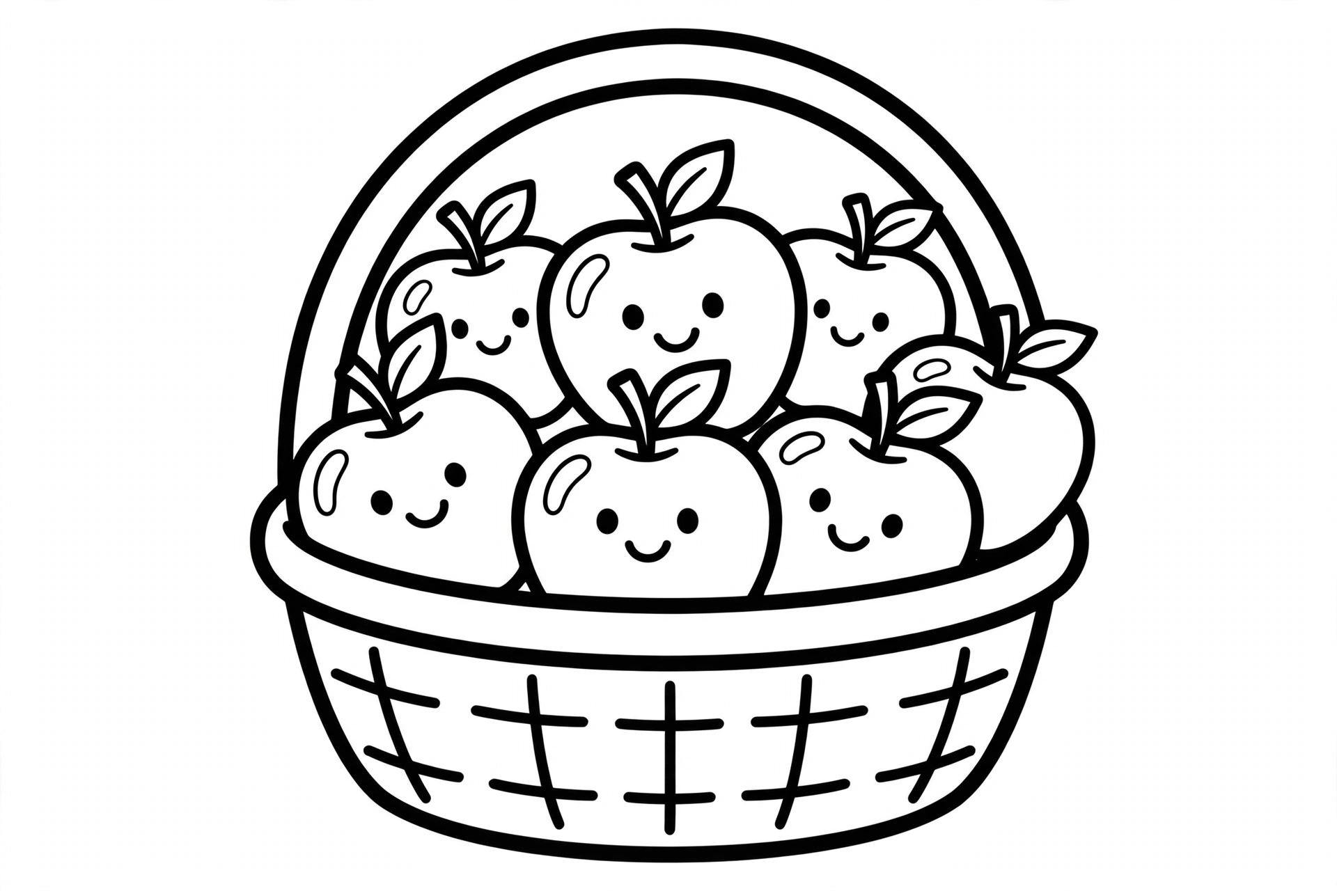 Basket of Apples Coloring Page — free printable black and white coloring page for kids