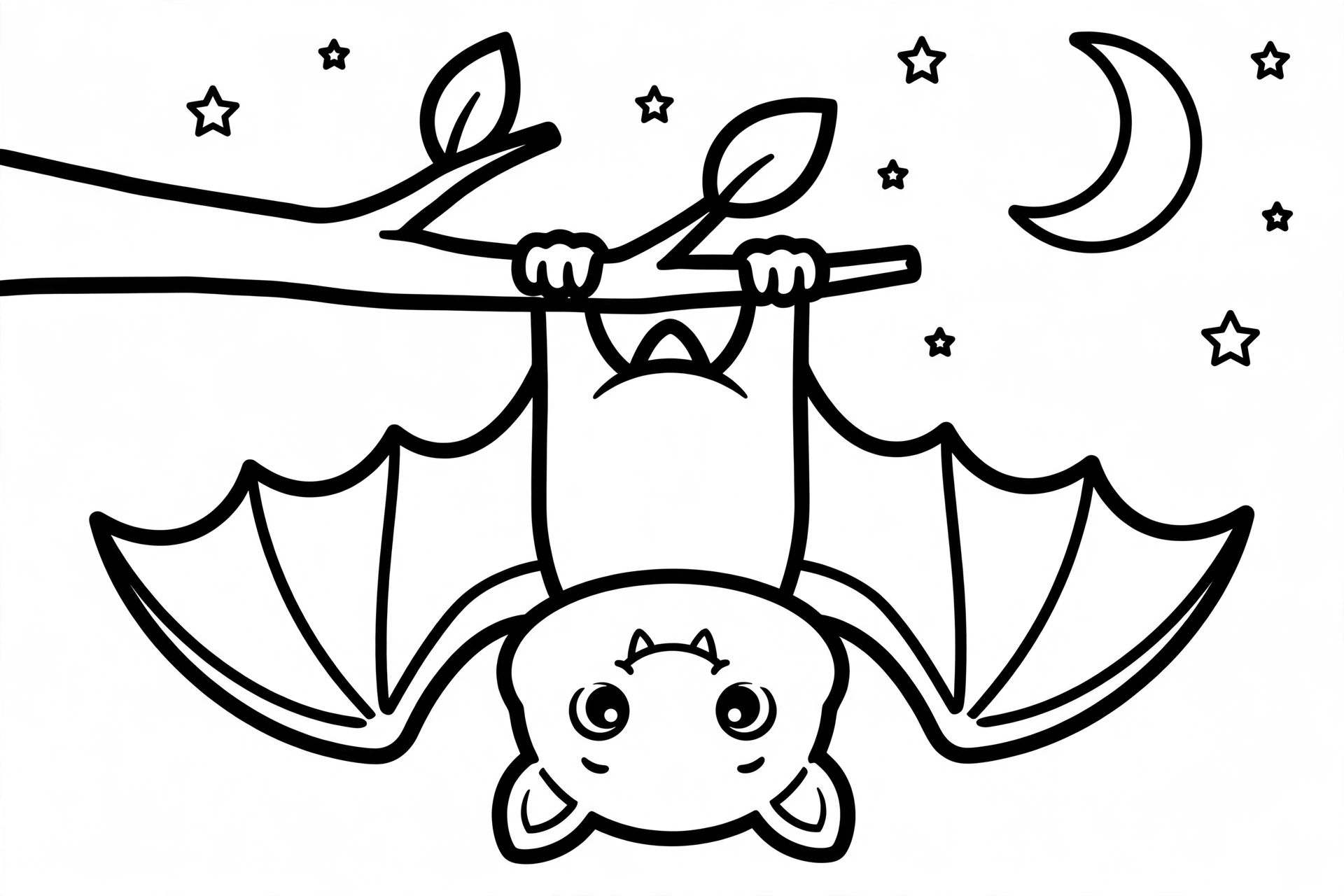 Happy Bat Coloring Page — free printable black and white coloring page for kids
