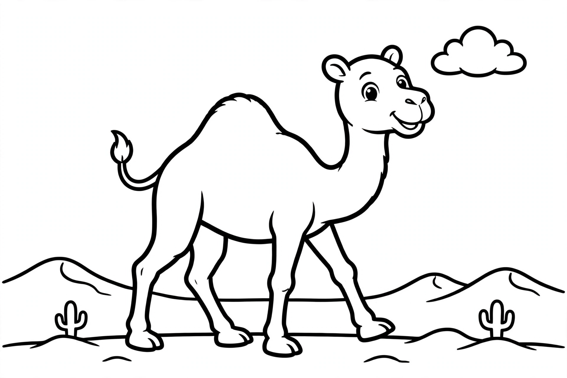 Camel Coloring Page — free printable black and white coloring page for kids
