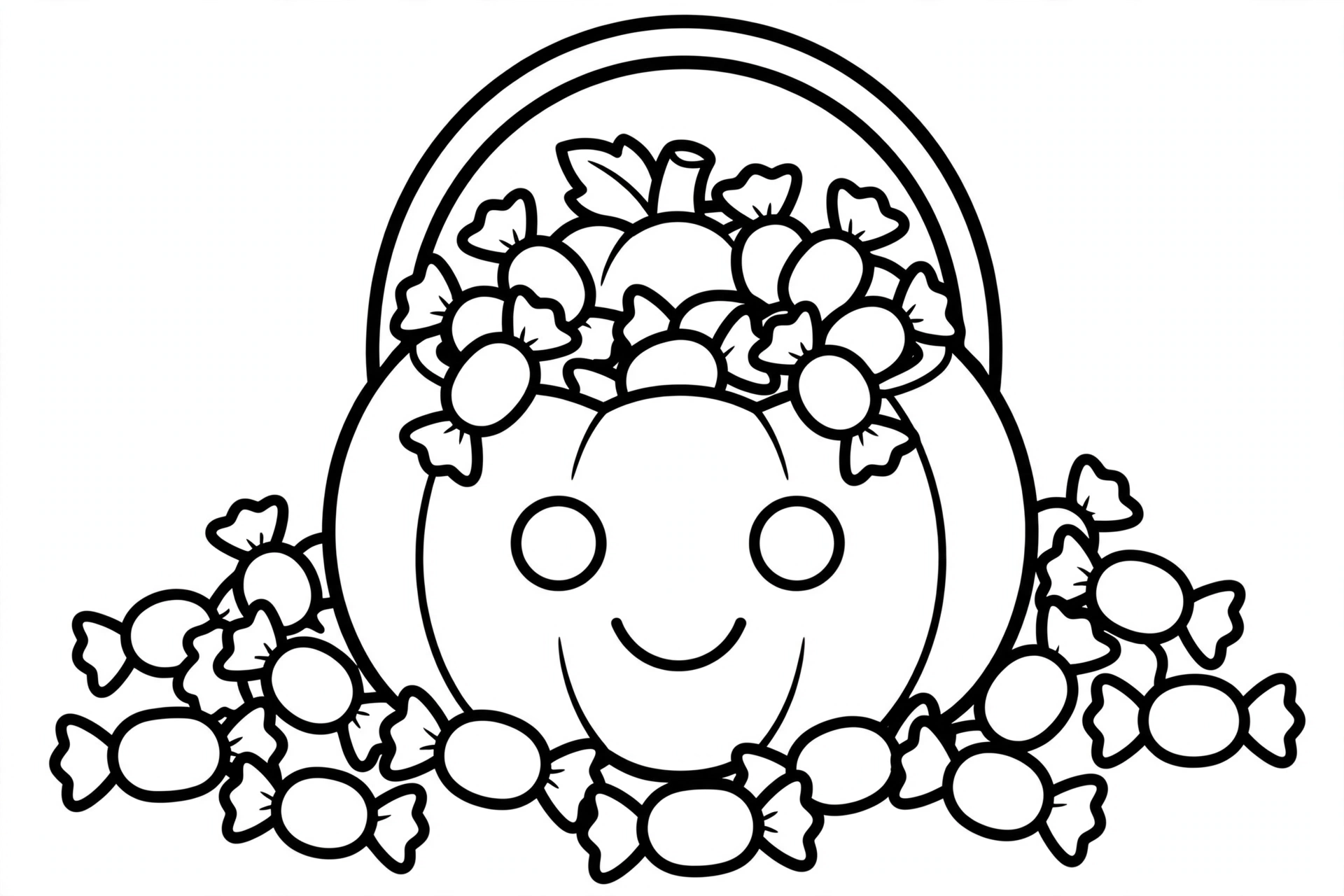 Halloween Candy Bucket Coloring Page — free printable black and white coloring page for kids