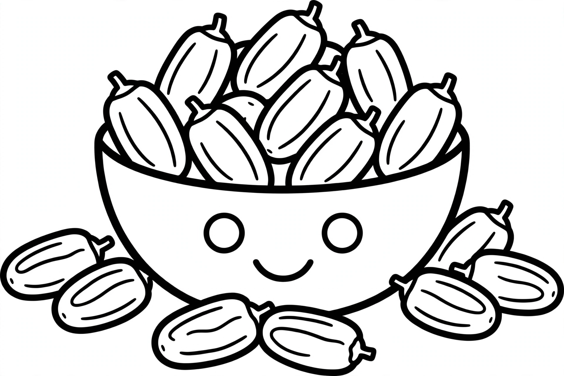 Bowl of Dates Coloring Page — free printable black and white coloring page for kids