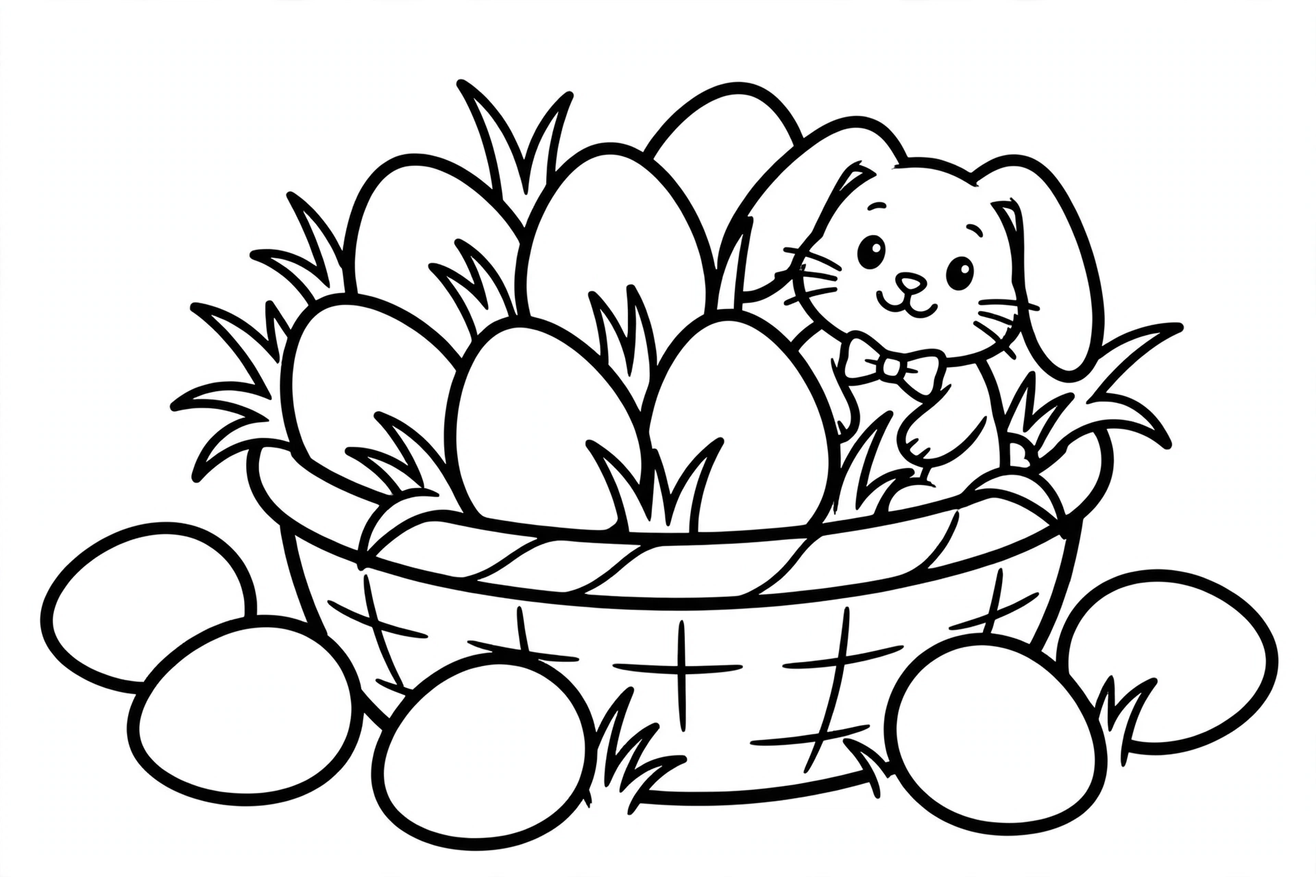 Easter Basket Coloring Page — free printable black and white coloring page for kids