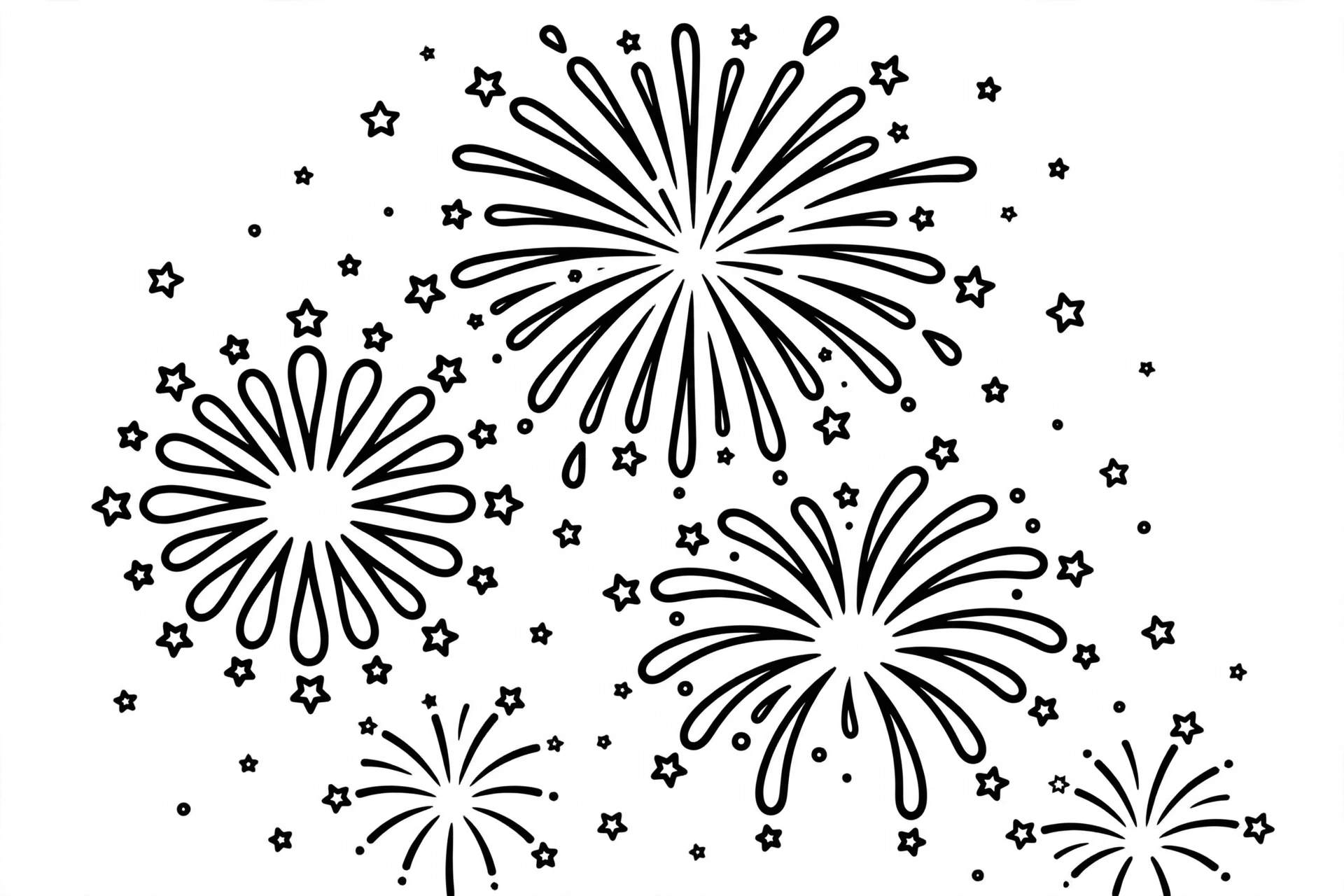 New Year Fireworks Coloring Page — free printable black and white coloring page for kids