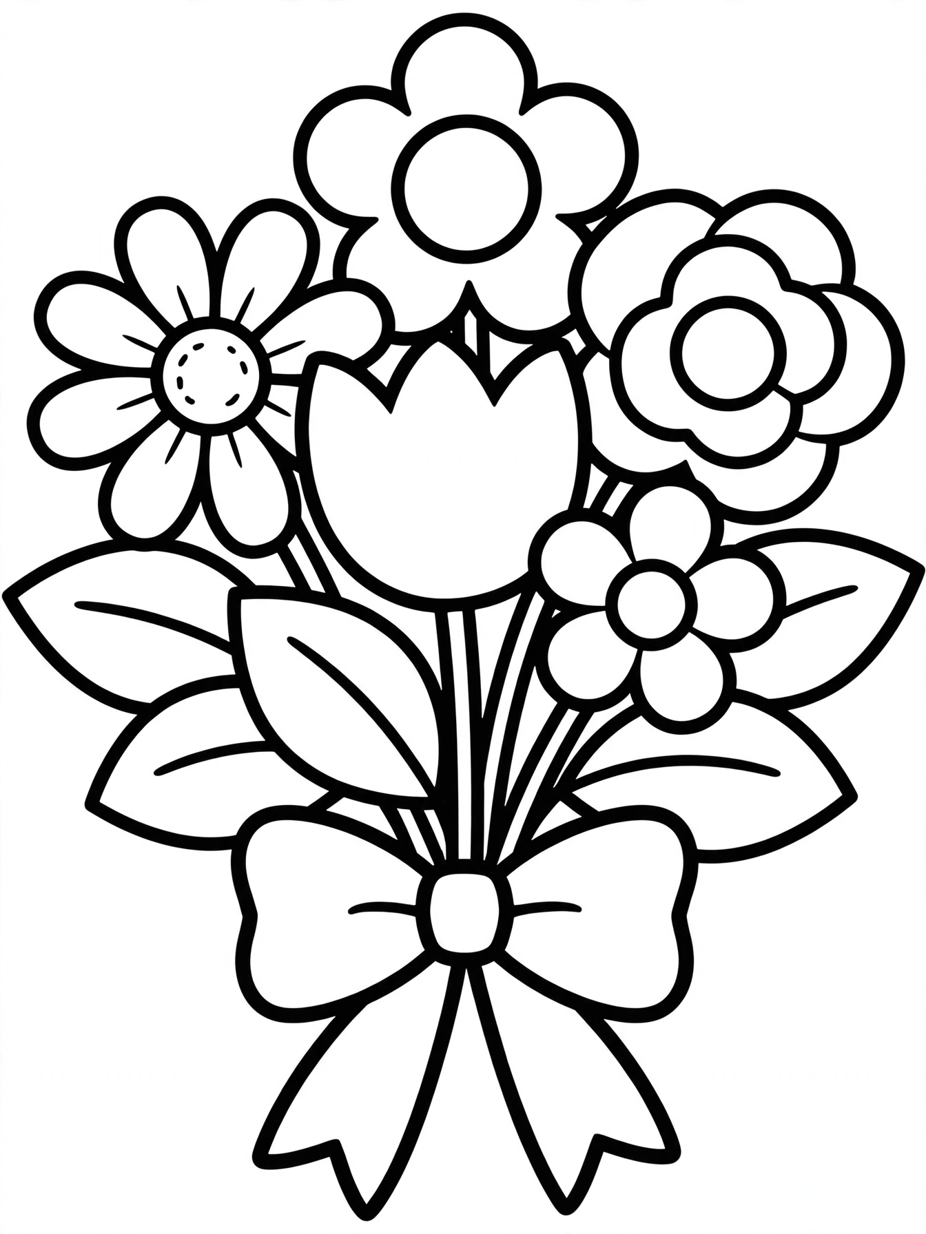 Flower Bouquet Coloring Page — free printable black and white coloring page for kids