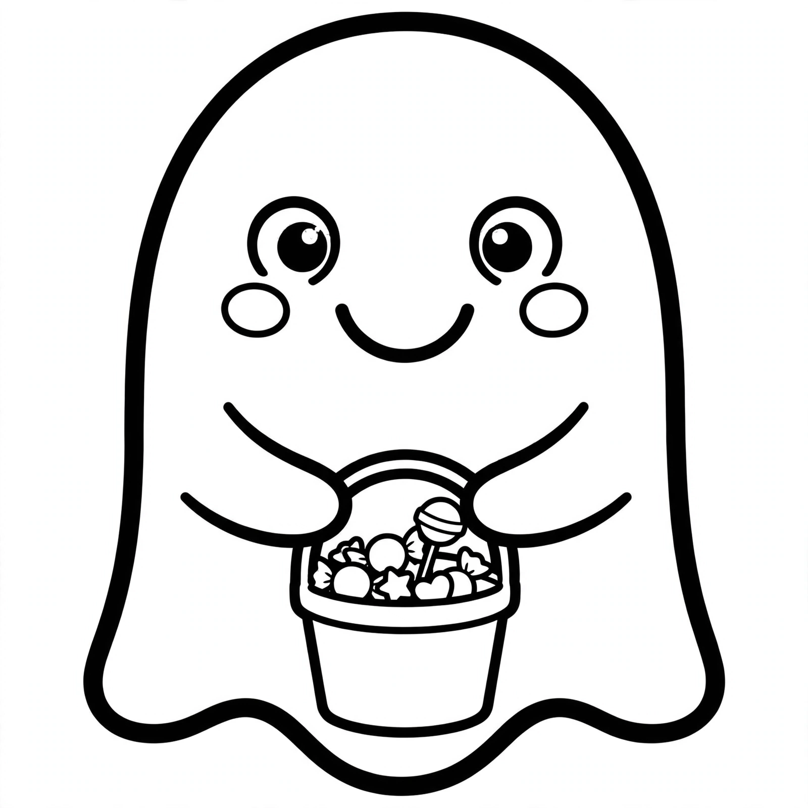 Cute Ghost Coloring Page — free printable black and white coloring page for kids