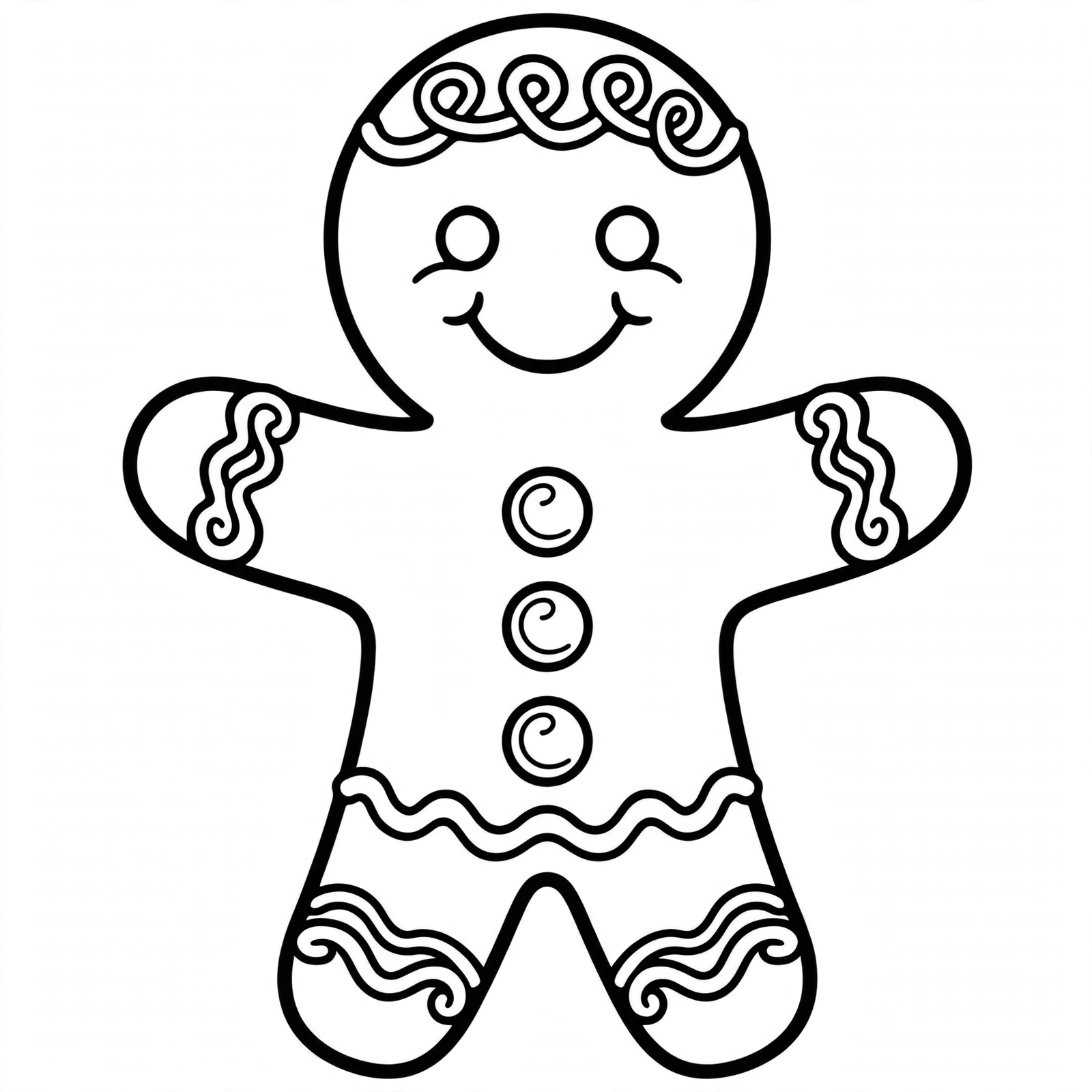 Gingerbread Man Coloring Page — free printable black and white coloring page for kids