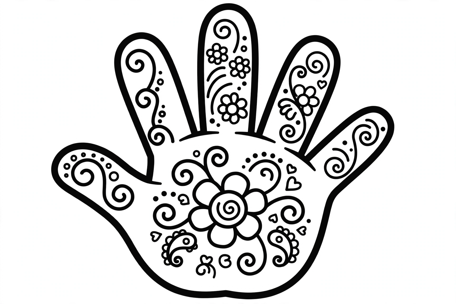 Henna Hand Coloring Page — free printable black and white coloring page for kids
