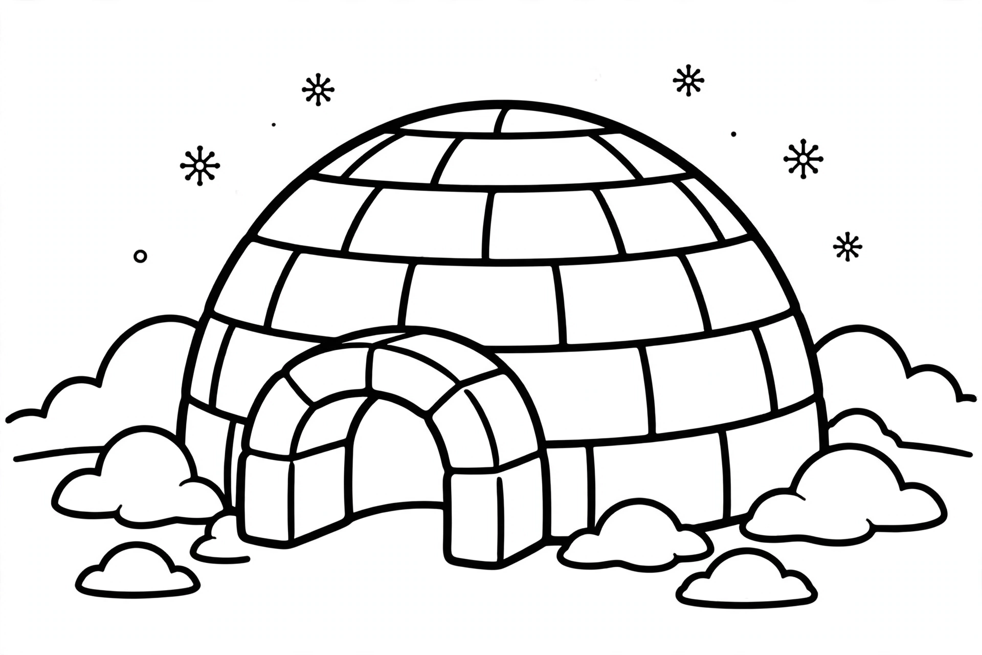 Igloo Coloring Page — free printable black and white coloring page for kids