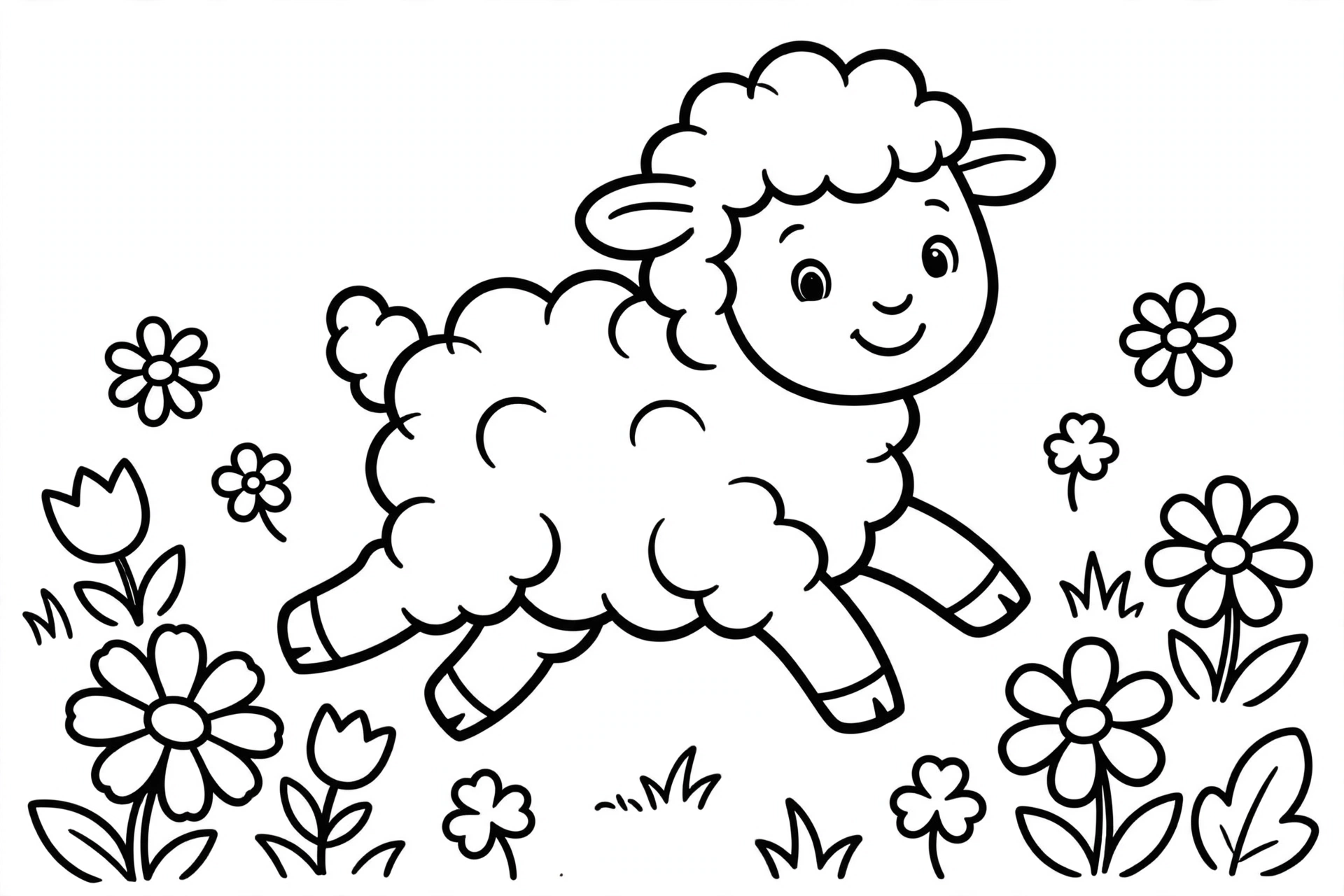 Spring Lamb Coloring Page — free printable black and white coloring page for kids
