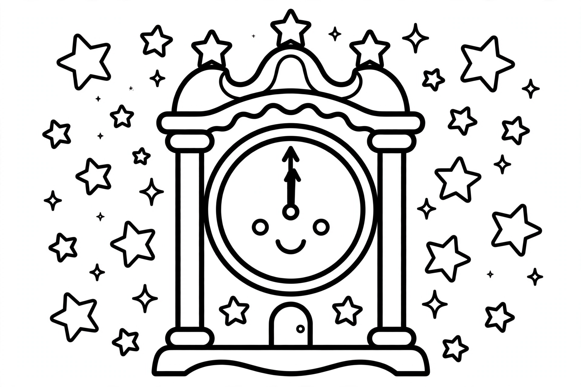 Midnight Clock Coloring Page — free printable black and white coloring page for kids