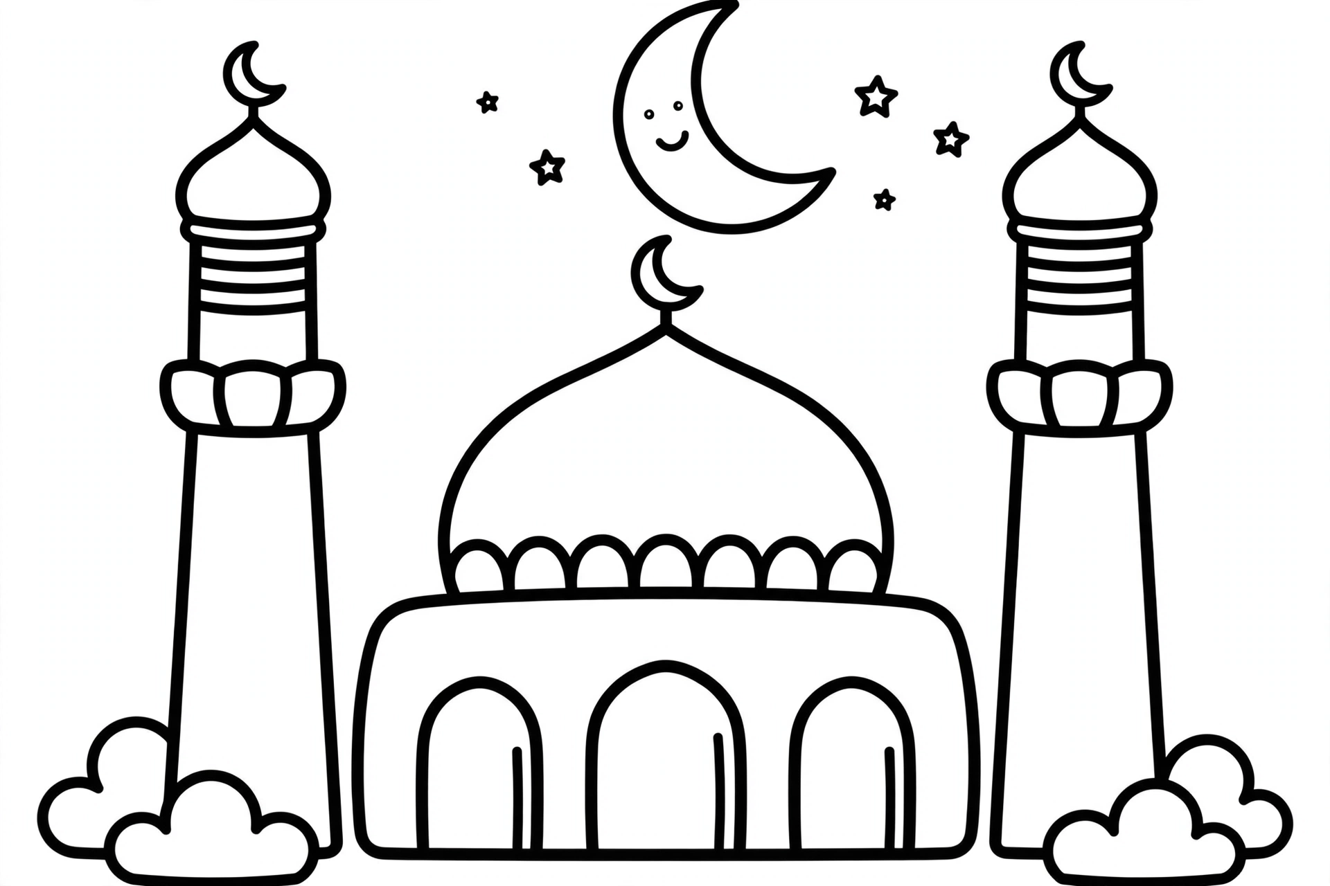 Mosque Coloring Page — free printable black and white coloring page for kids