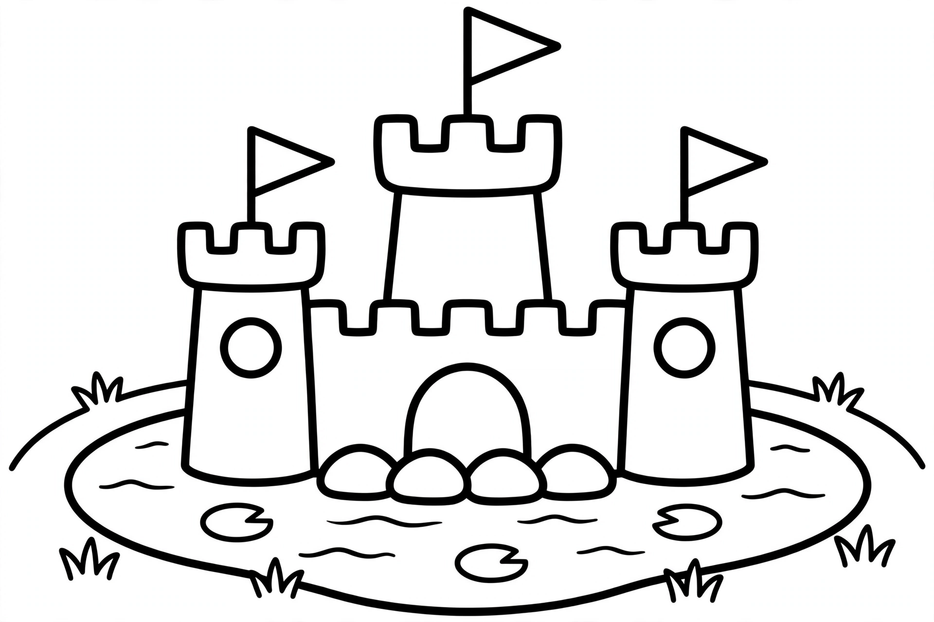 Sandcastle Coloring Page — free printable black and white coloring page for kids