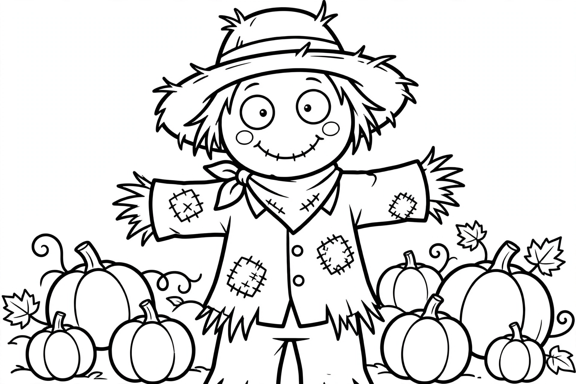 Scarecrow Coloring Page — free printable black and white coloring page for kids