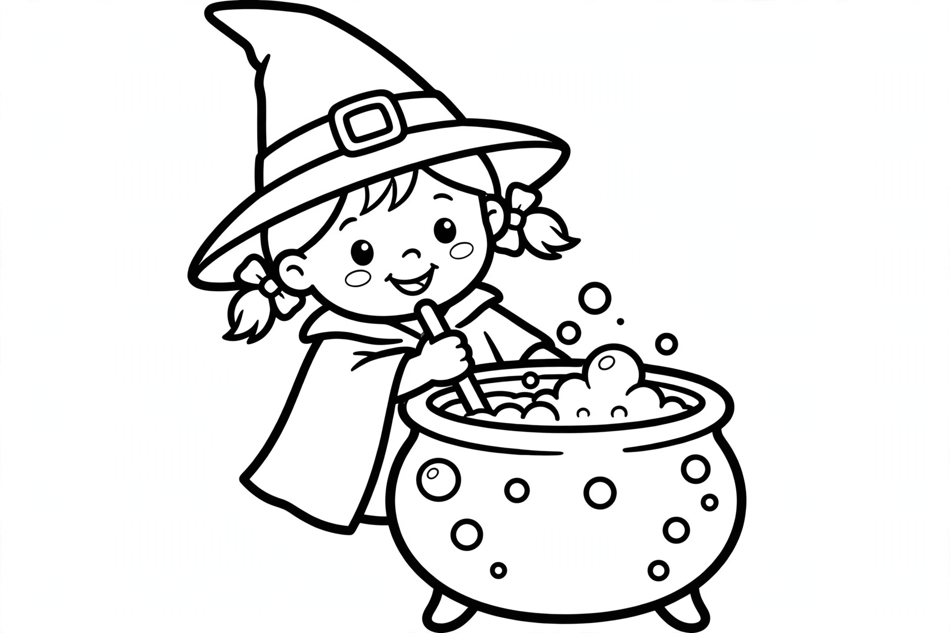 Little Witch Coloring Page — free printable black and white coloring page for kids